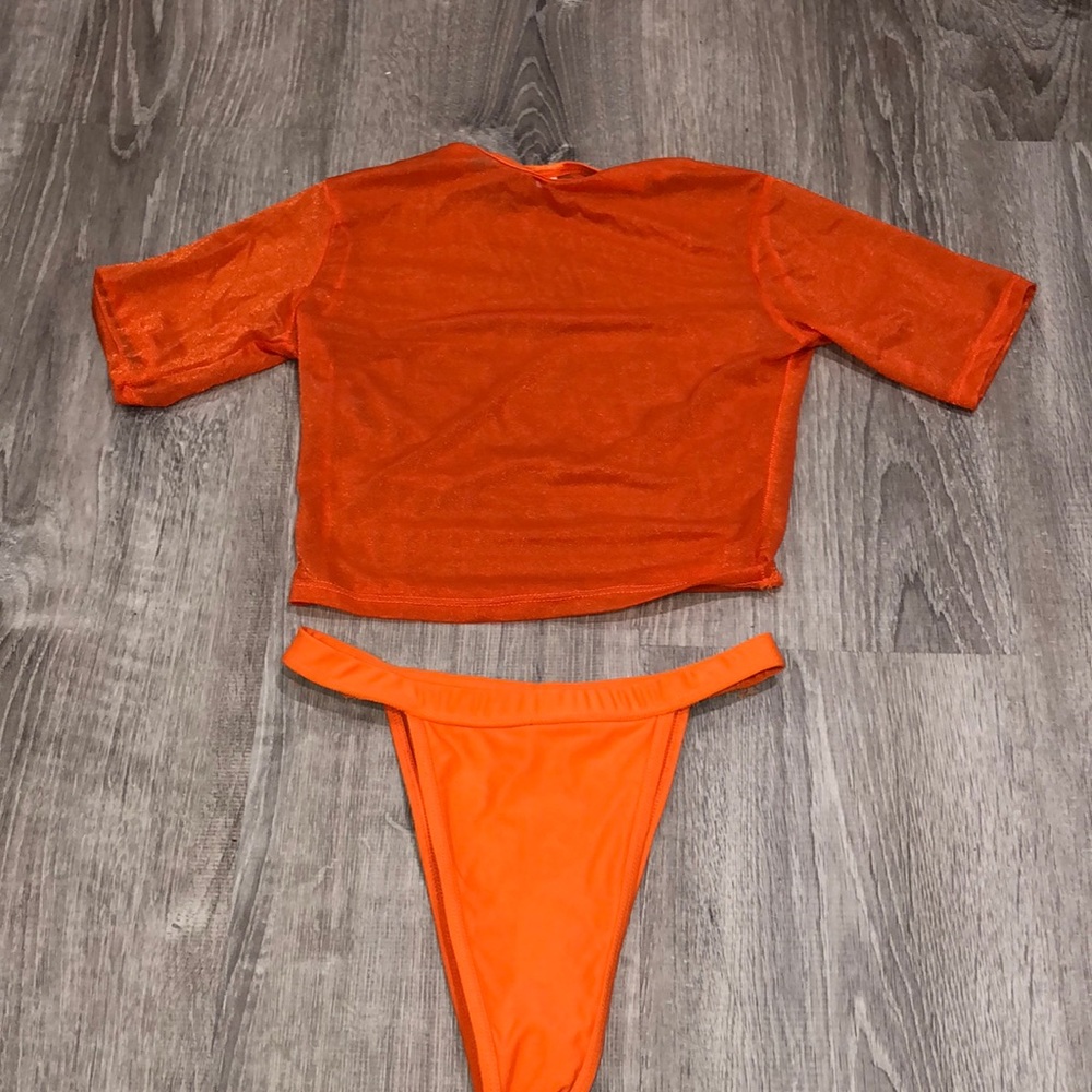 Orange high waisted bathing suit